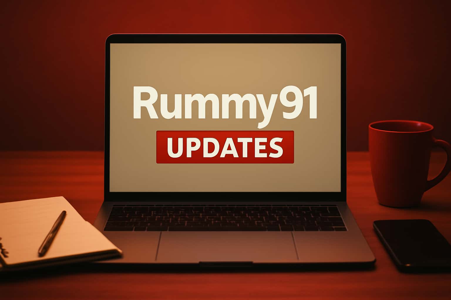 An informational scene showcasing Rummy91 updates with modern aesthetics.