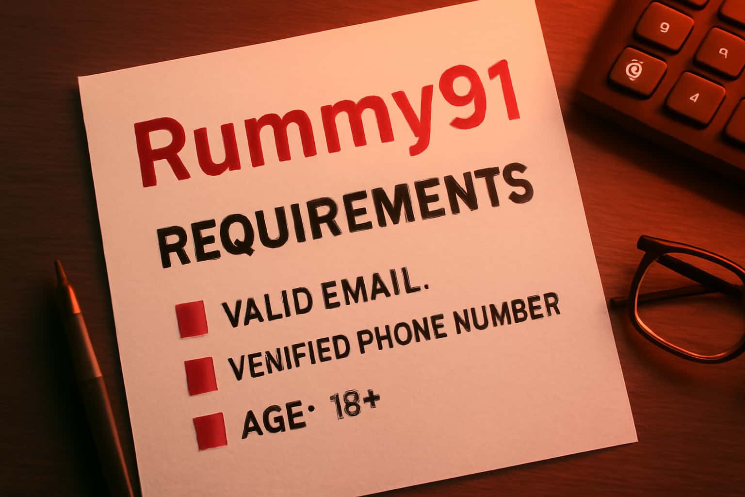Informational graphic showcasing Rummy91 requirements.