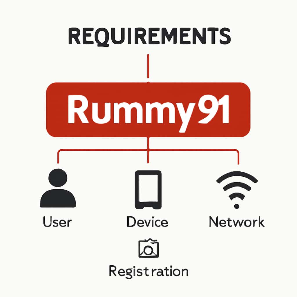 Illustration detailing Rummy91 requirements.