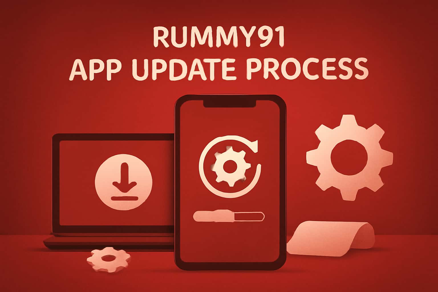 Informational graphic depicting the update process for the Rummy91 app.