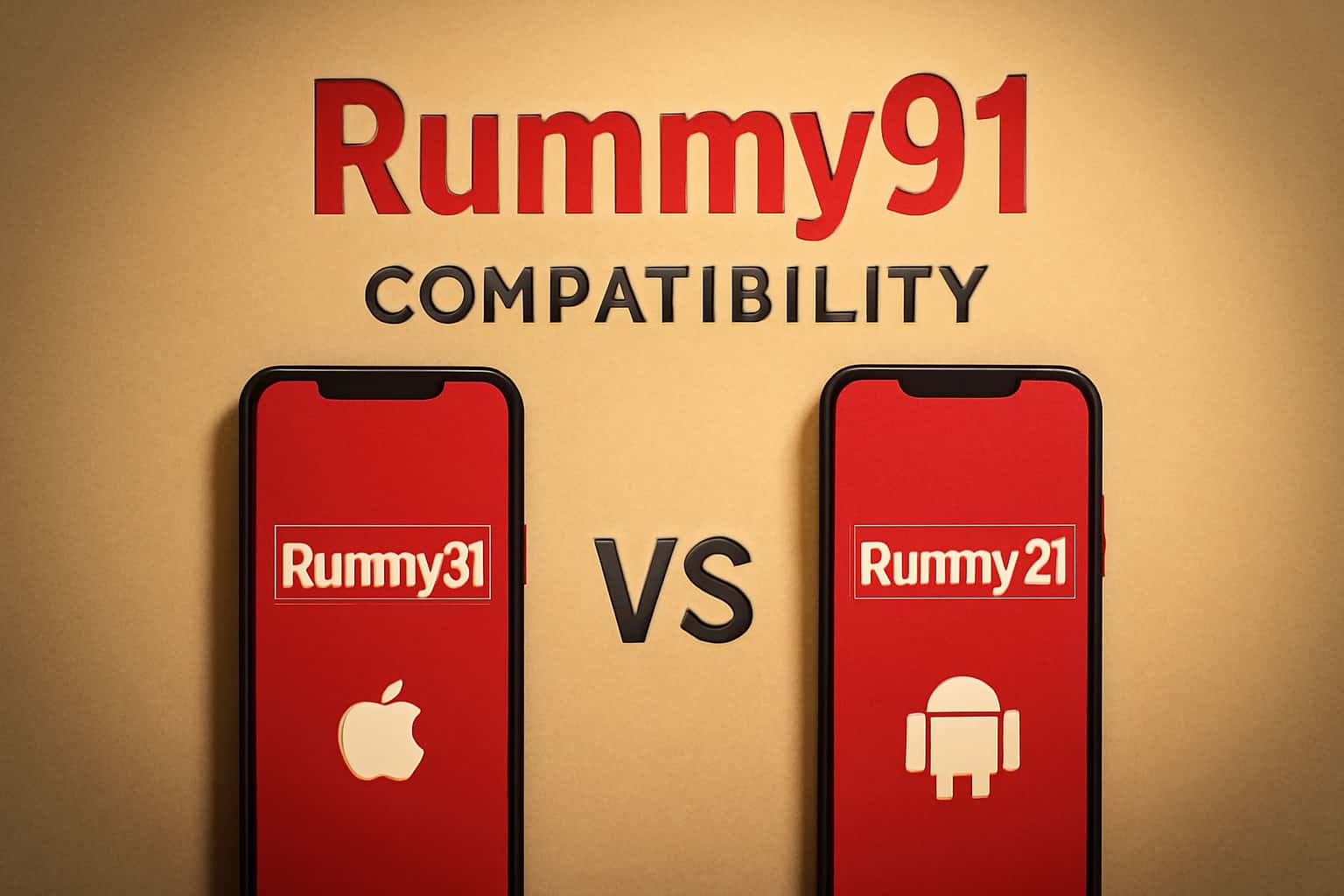 Illustration depicting Rummy91 compatibility between iOS and Android platforms.