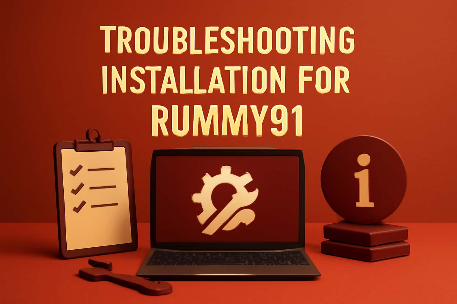 An informational scene depicting the installation troubleshooting for Rummy91.