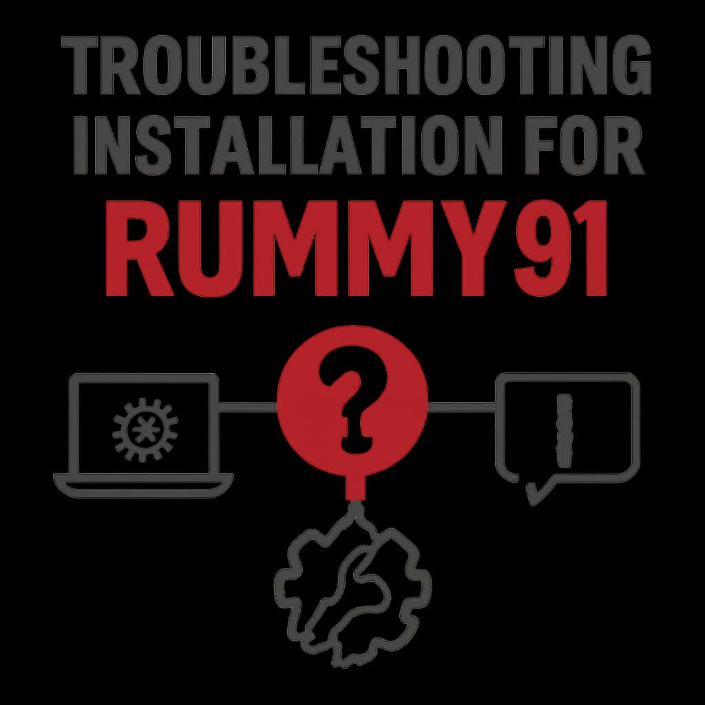 Illustration of troubleshooting steps for Rummy91 installation.